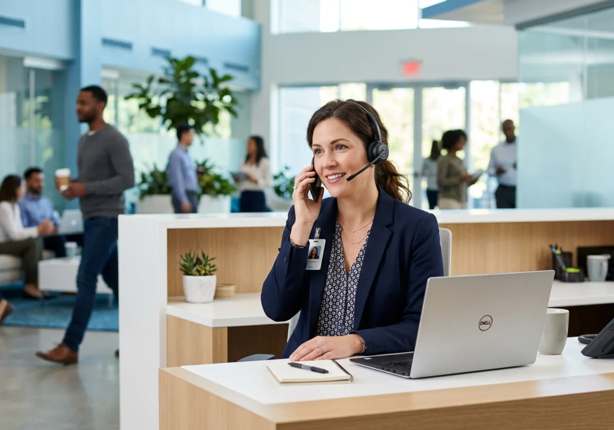 A member of the Intuites team taking a call at the front desk