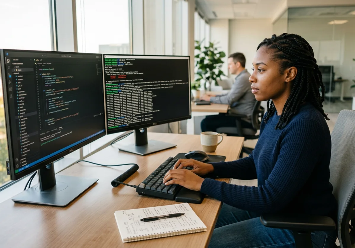 A terminal window beside a git commit history